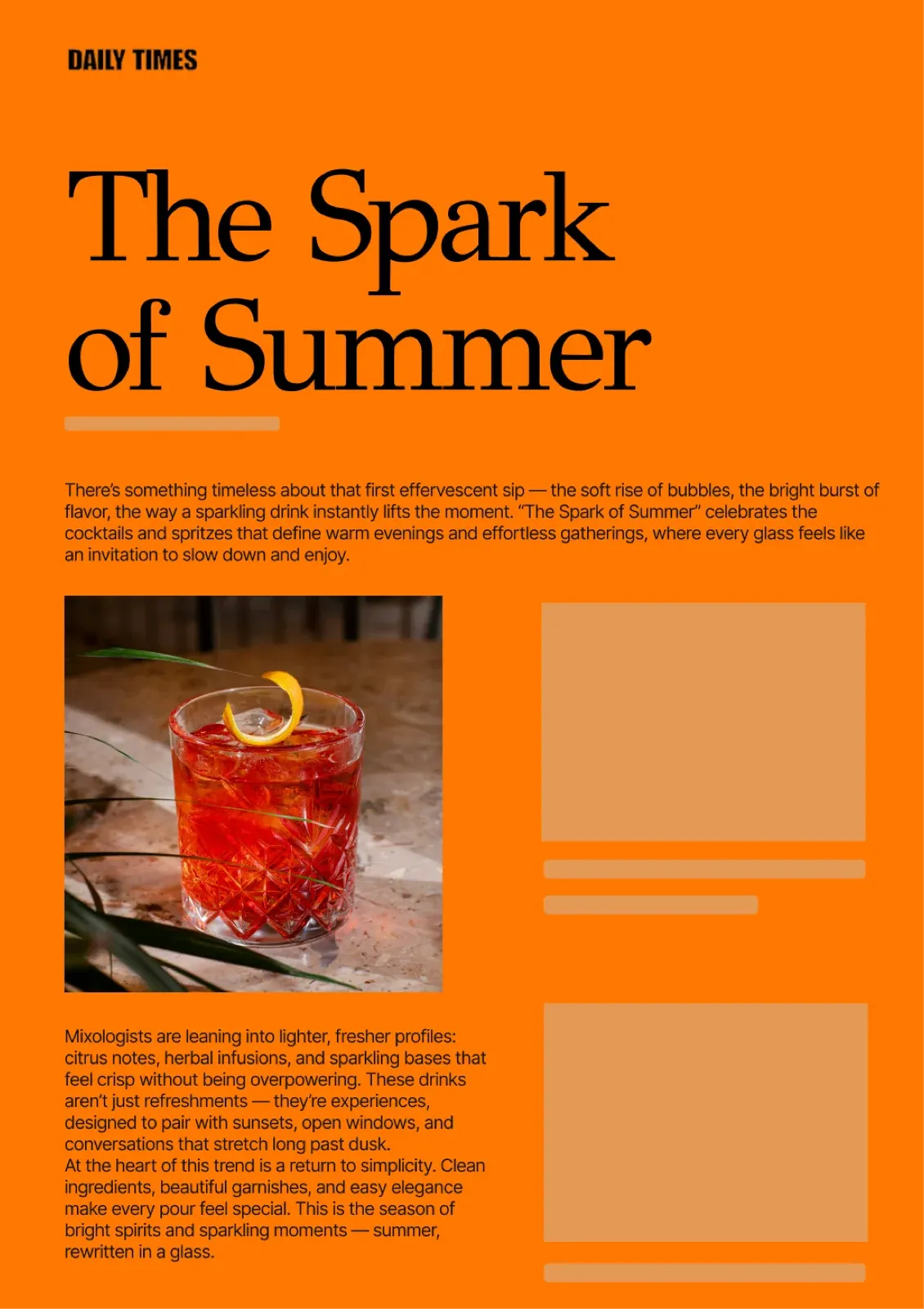 Sample article layout: beverages story