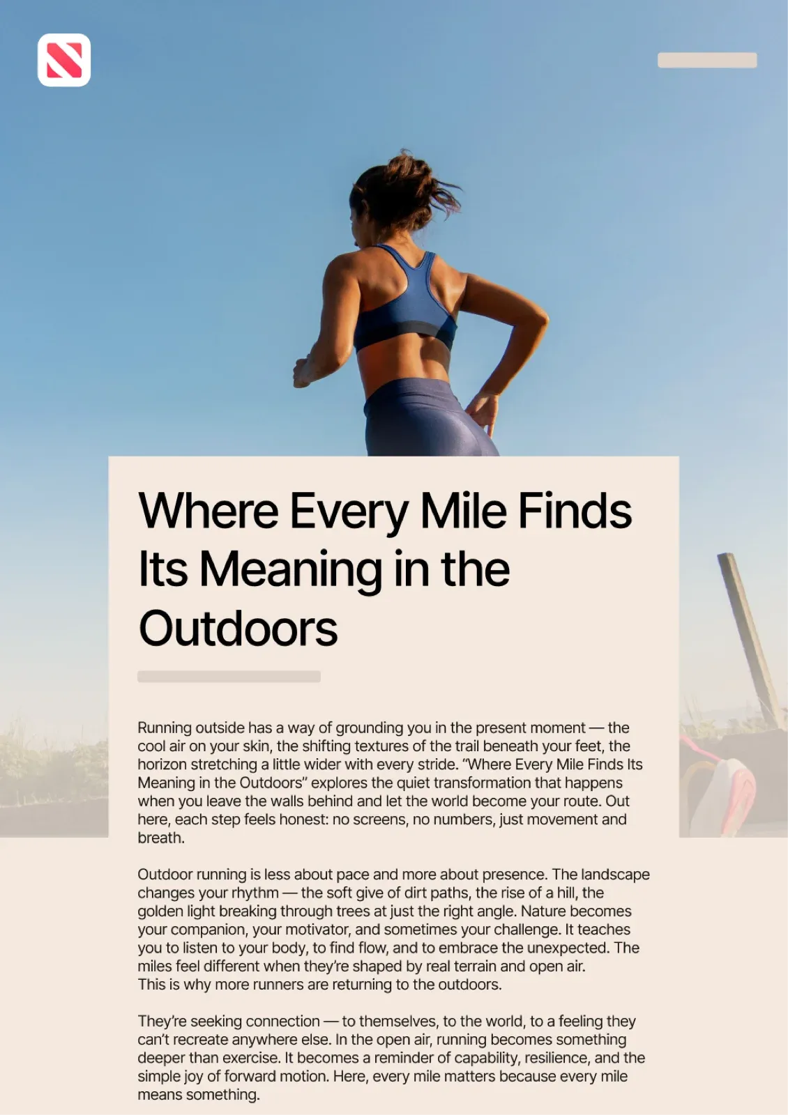 Sample article layout: fitness story