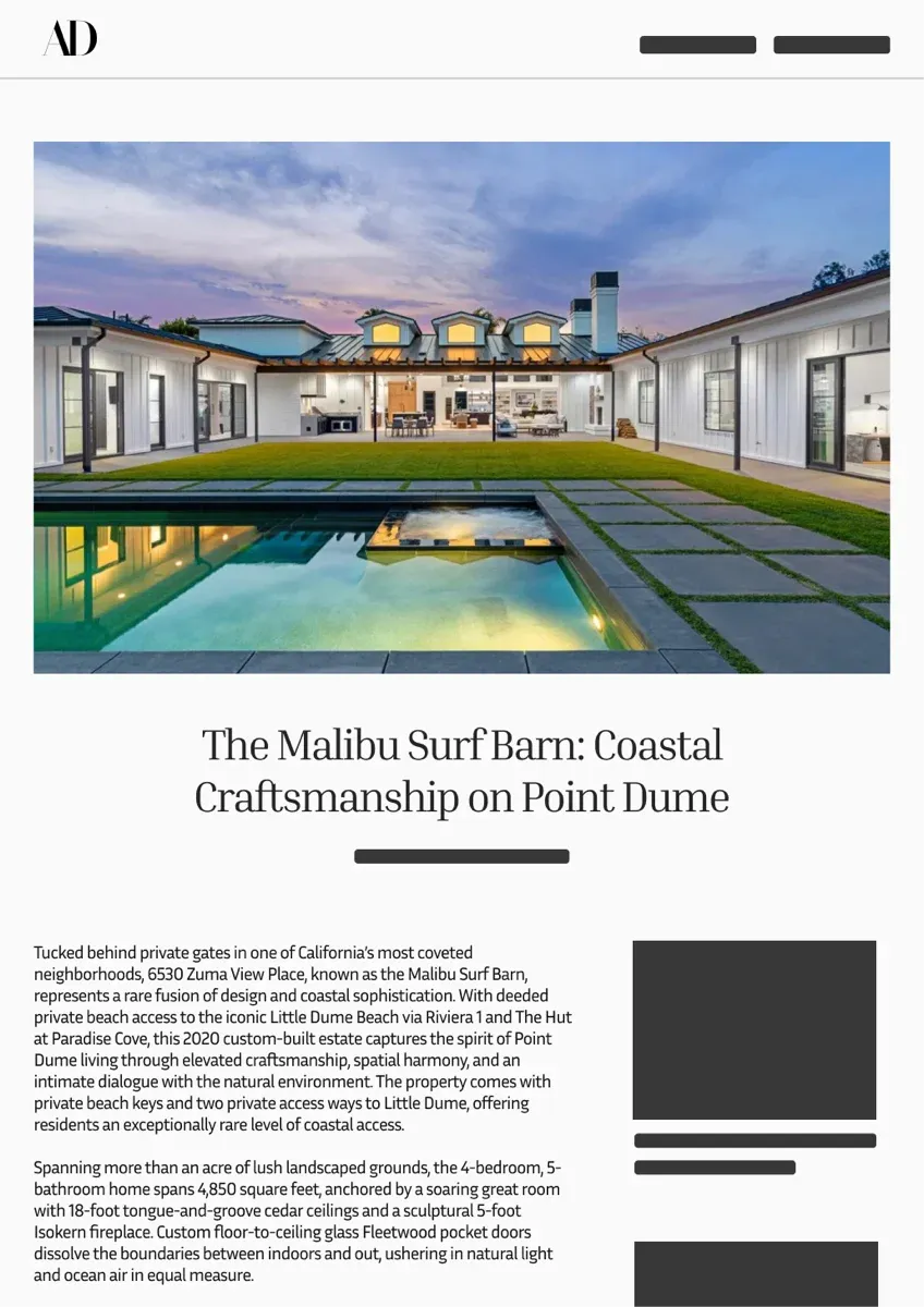 Architectural Digest - Real Estate Article