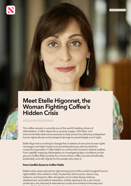 Sample article layout: founder story