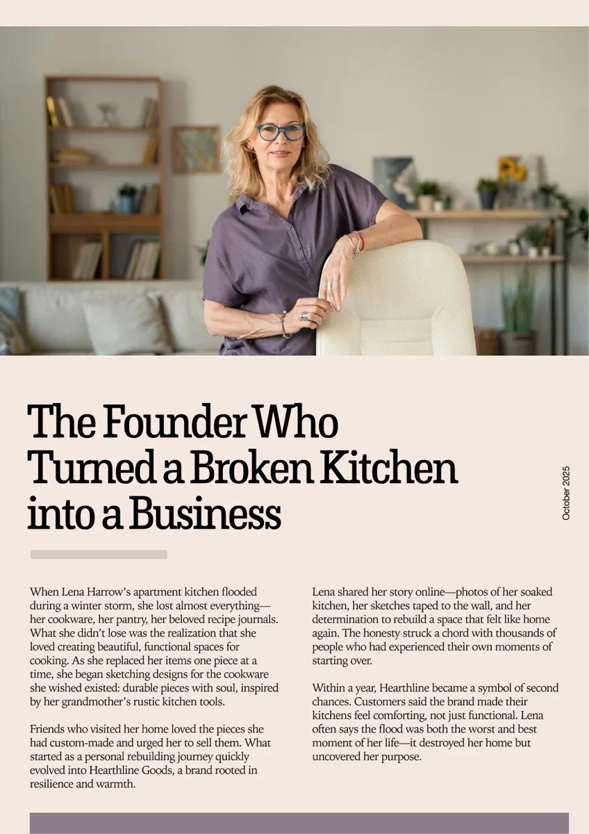 Sample article layout: small business story