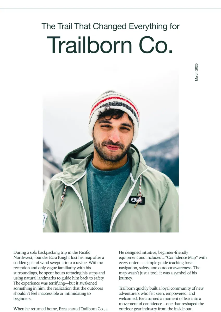 Sample article layout: founder story